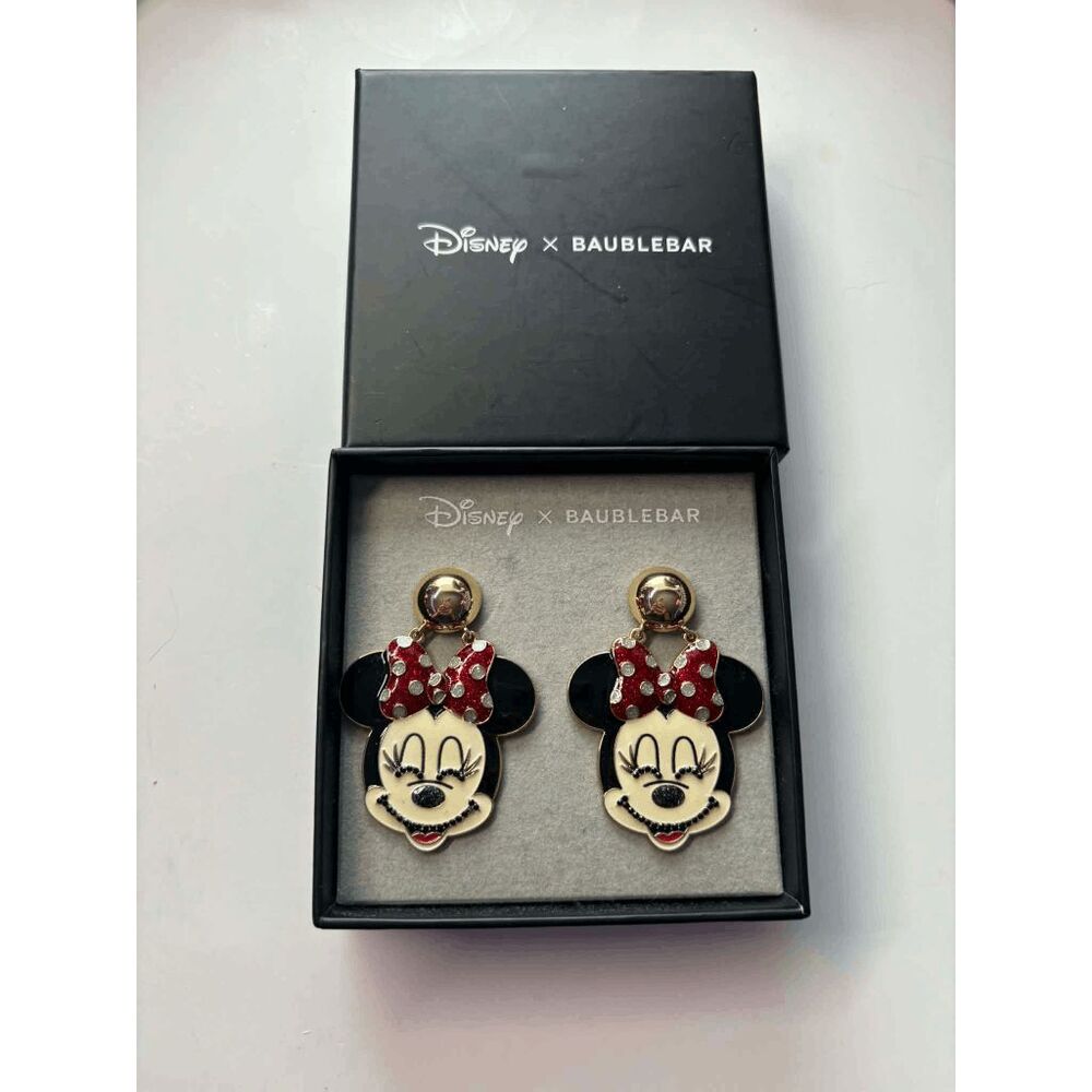 Disney X BaubleBar Minnie Mouse Polka Dot Bow Large Dangle Enamel Earrings